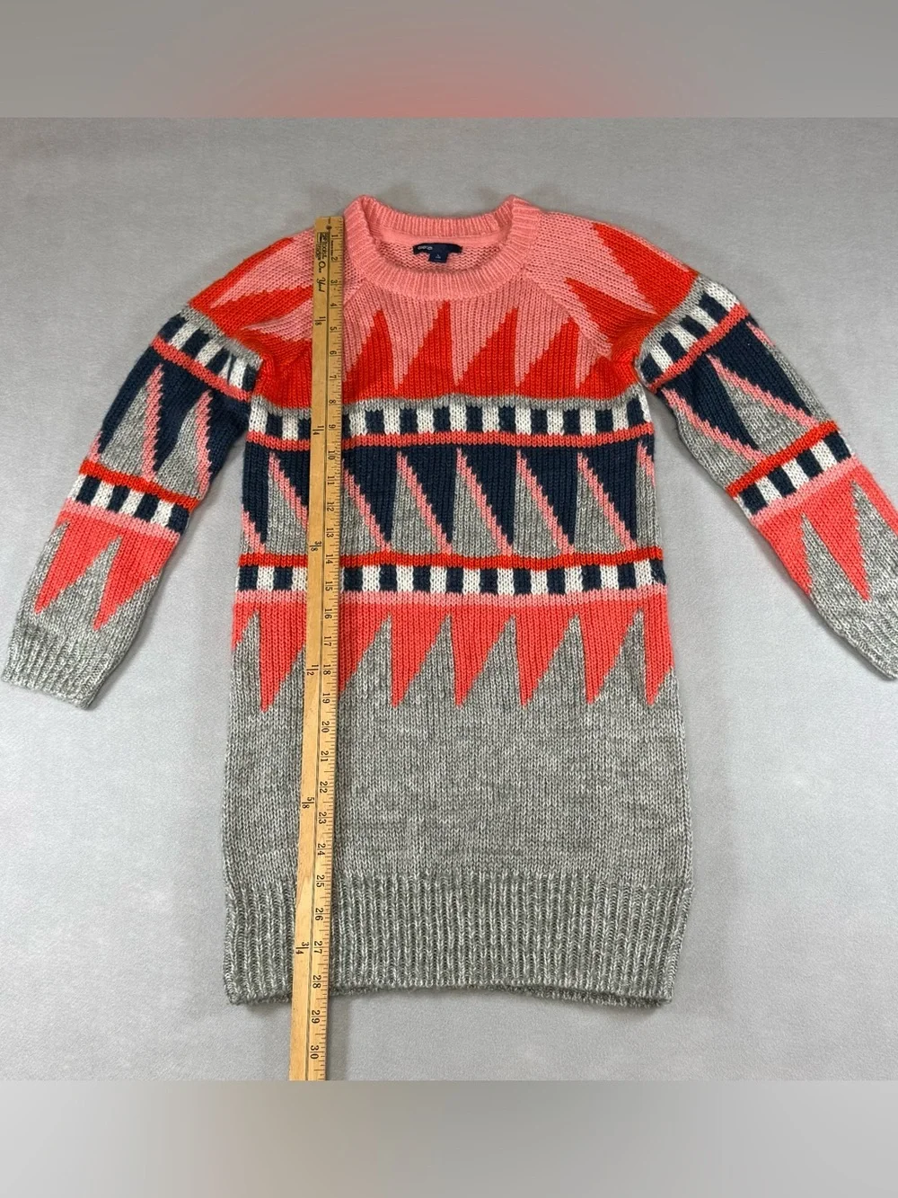 Gap kids girls Coral and Gray Geometric Knit Sweater dress size L (10)